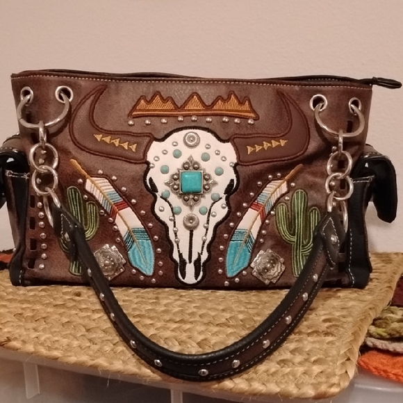 Handbags - Brown Western Embroidered Handbag